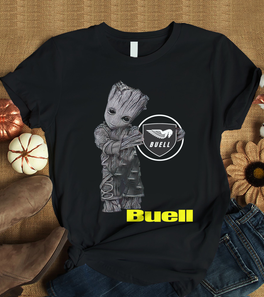 Buell Motorcycle Logo With Groot Character T-Shirt
