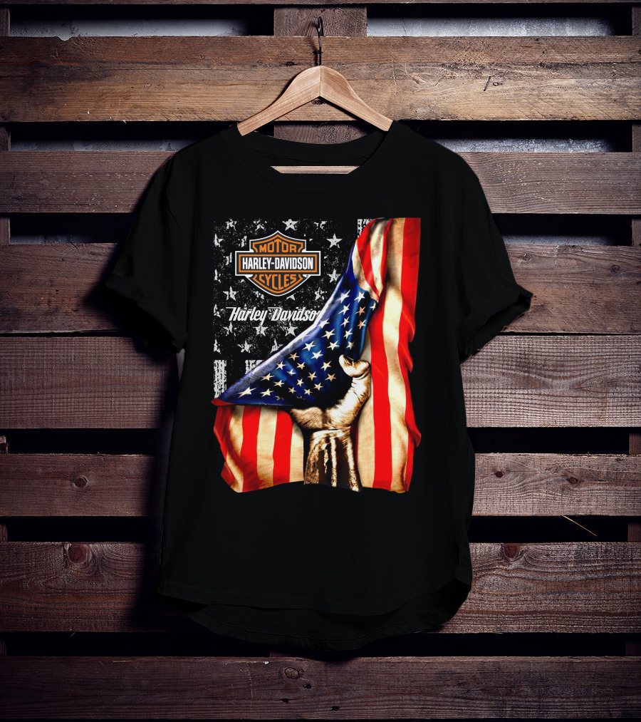 Harley Davidson American Flag Hand Motorcycle Cycles T-Shirt