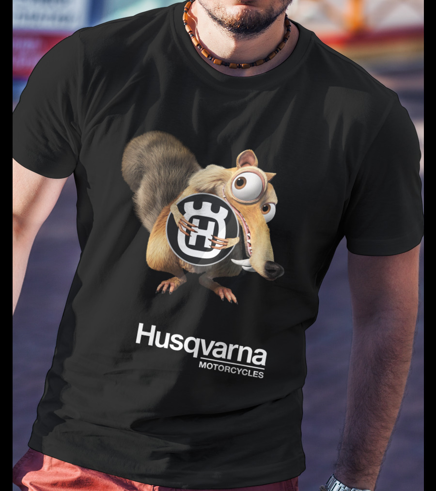 Husqvarna Motorcycles Animated Character Holding T-Shirt