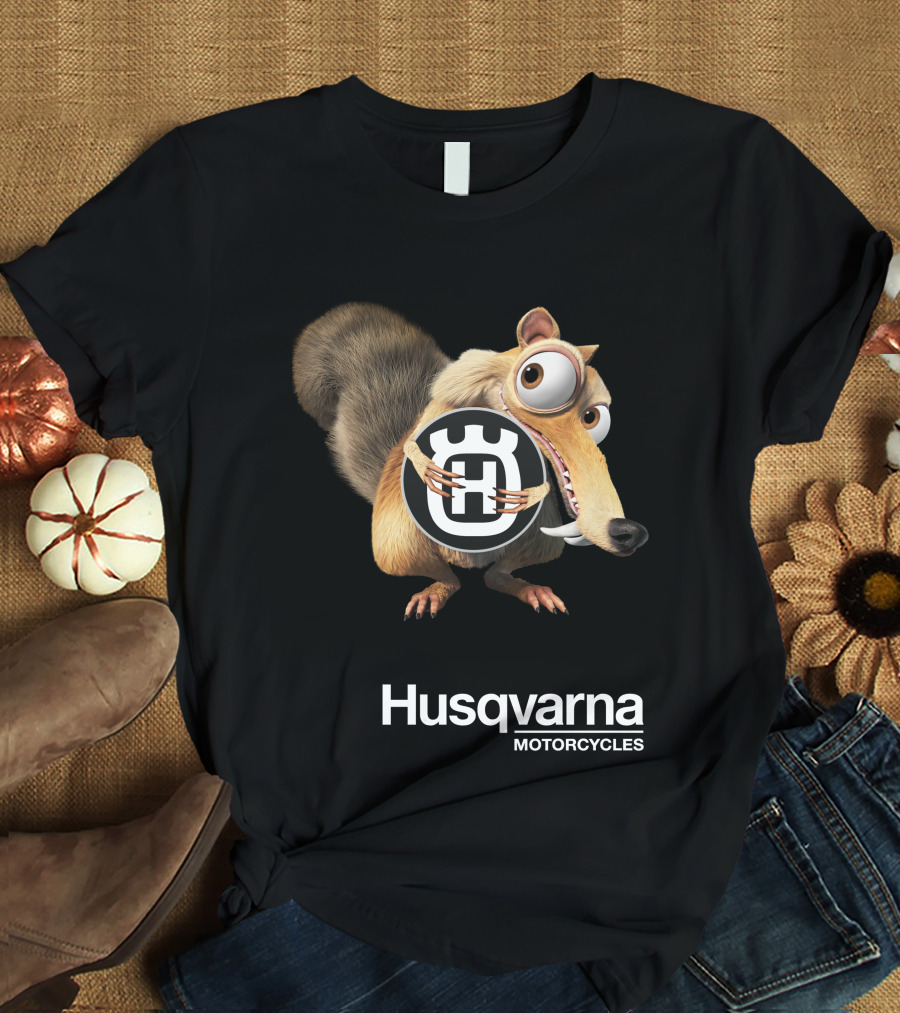 Husqvarna Motorcycles Animated Character Holding T-Shirt