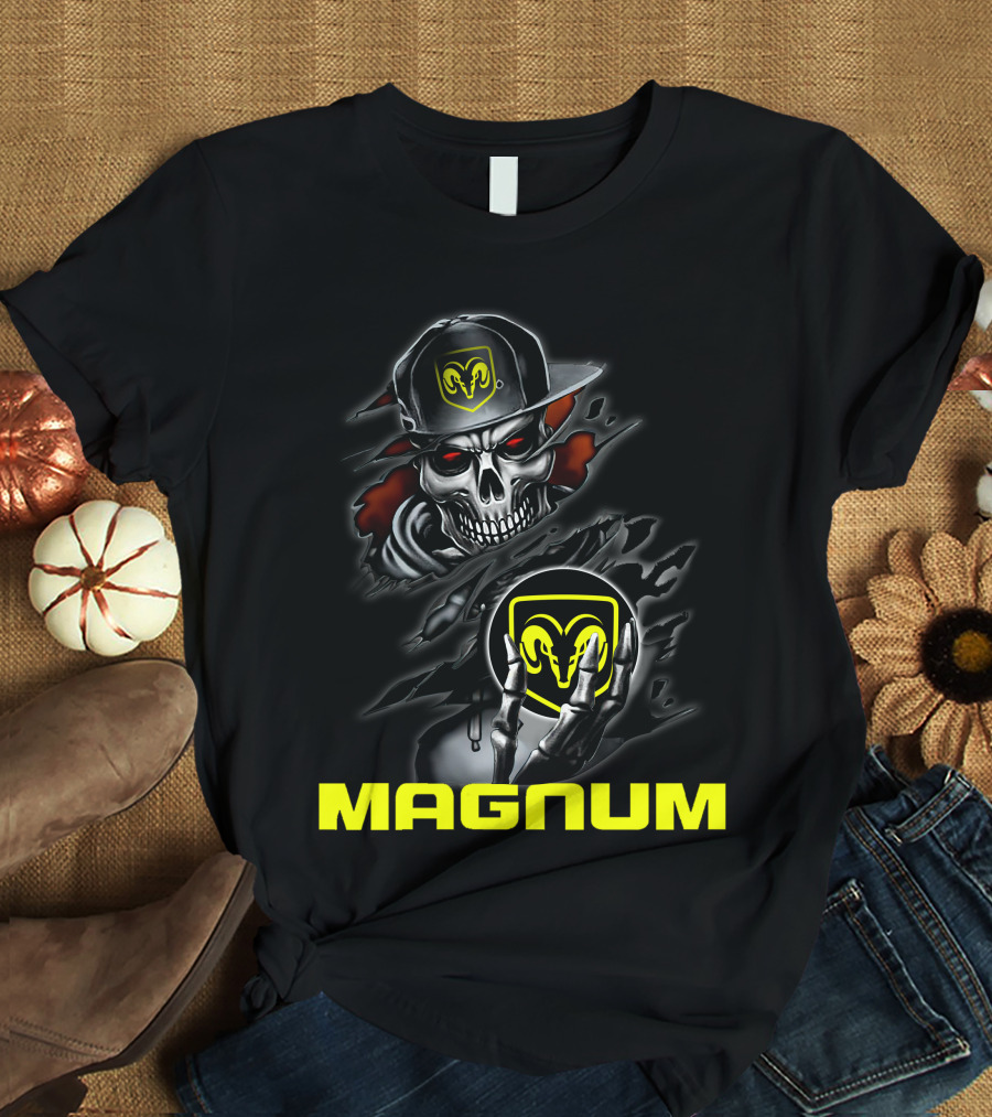 Magnum Skeleton Skull With Ram Logo מהמם T-Shirt