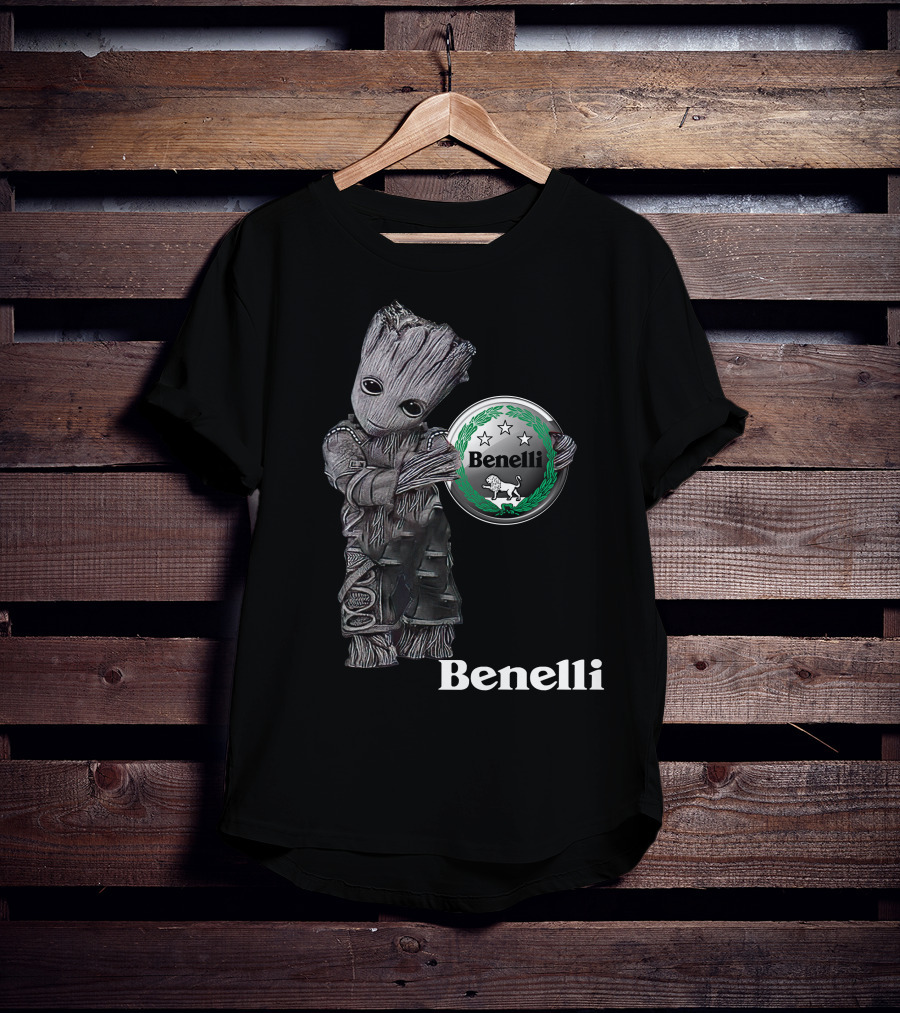 Benelli Logo With Tree-Like Character Holding T-Shirt