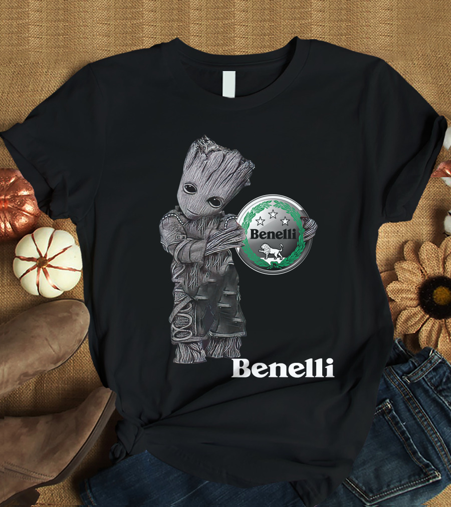 Benelli Logo With Tree-Like Character Holding T-Shirt