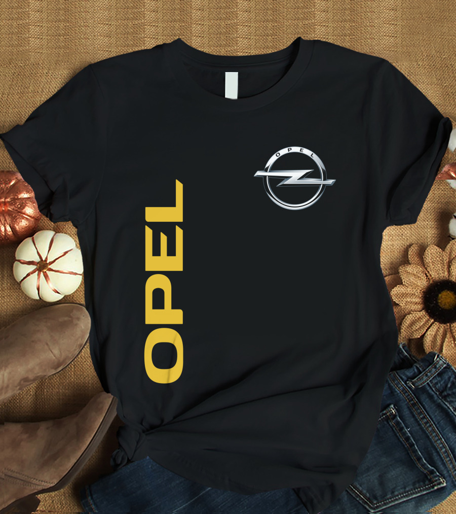Opel Logo Vertical Text With Silver T-Shirt