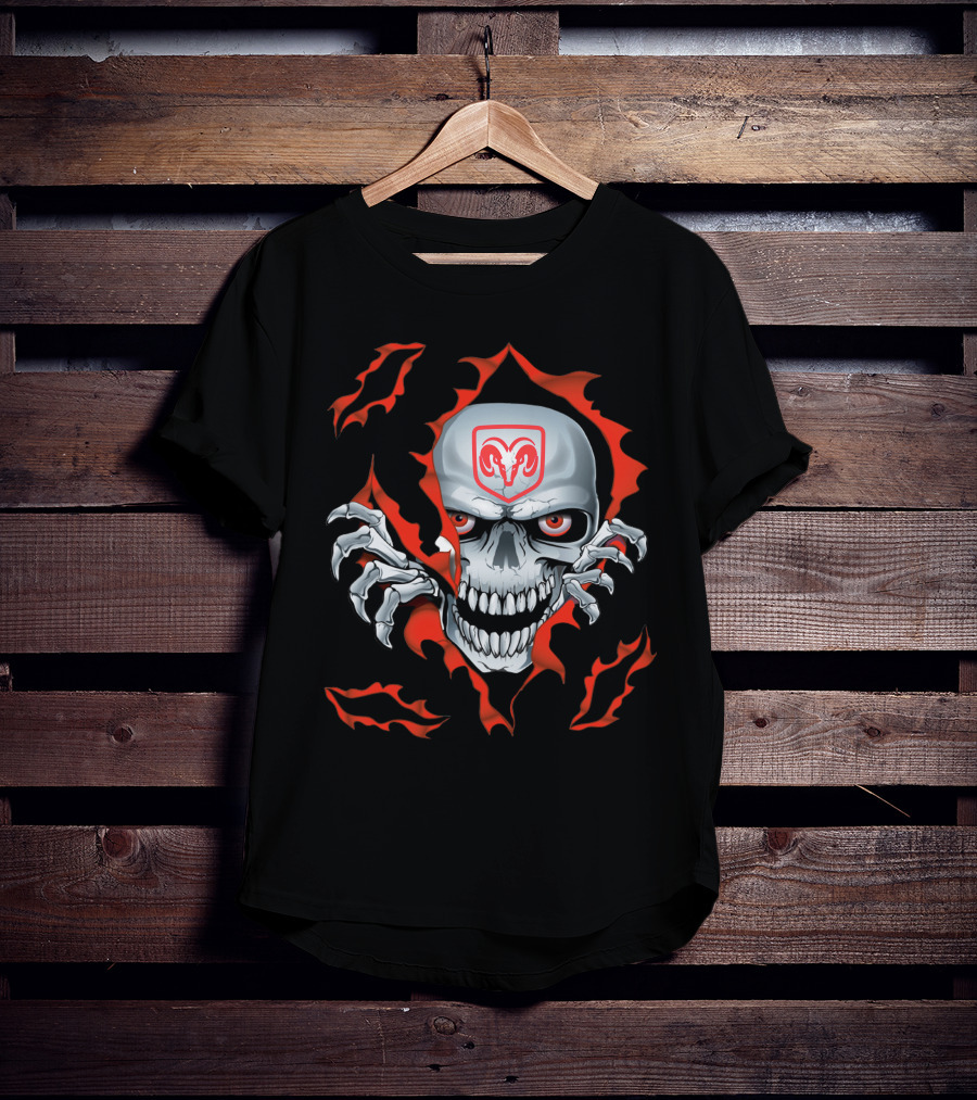 Dodge Ram Skull With Red Flames And Claws T-Shirt