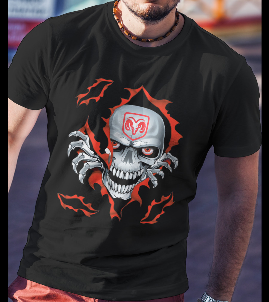 Dodge Ram Skull With Red Flames And Claws T-Shirt
