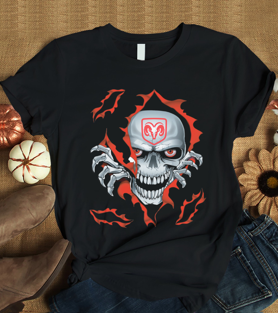 Dodge Ram Skull With Red Flames And Claws T-Shirt