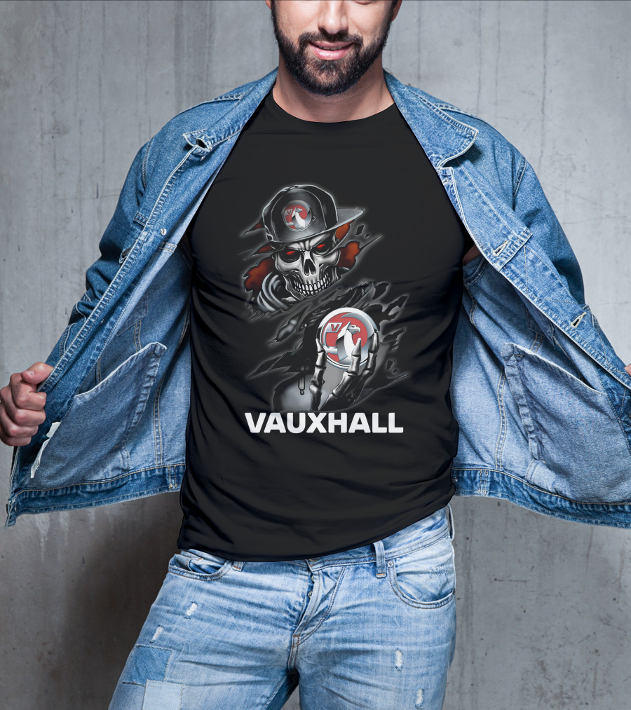 Vauxhall Skull And Logo Design With Hat And Claw Motif T-Shirt