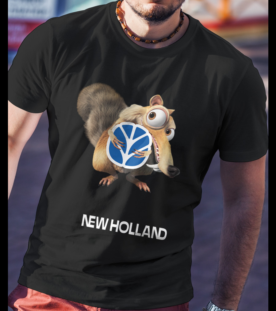 New Holland 09 Featuring Character Holding Blue Logo T-Shirt
