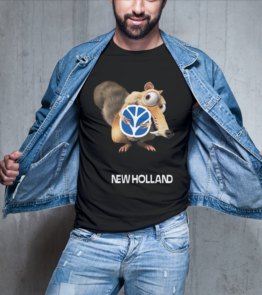New Holland 09 Featuring Character Holding Blue Logo T-Shirt