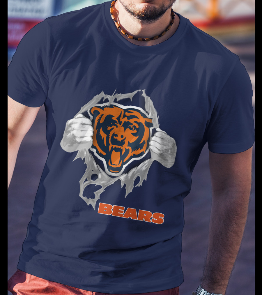 Chicago Bears Logo: Fierce Bear Ripping Through With Orange And Blue T-Shirt