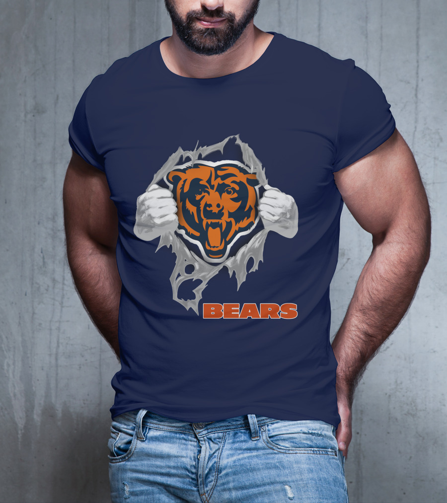 Chicago Bears Logo: Fierce Bear Ripping Through With Orange And Blue T-Shirt