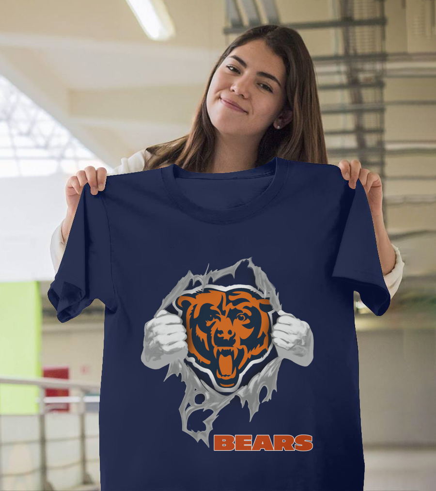 Chicago Bears Logo: Fierce Bear Ripping Through With Orange And Blue T-Shirt
