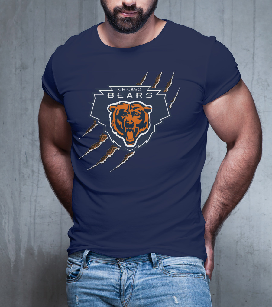 Chicago Bears Logo With Roaring Bear And Claw Marks T-Shirt