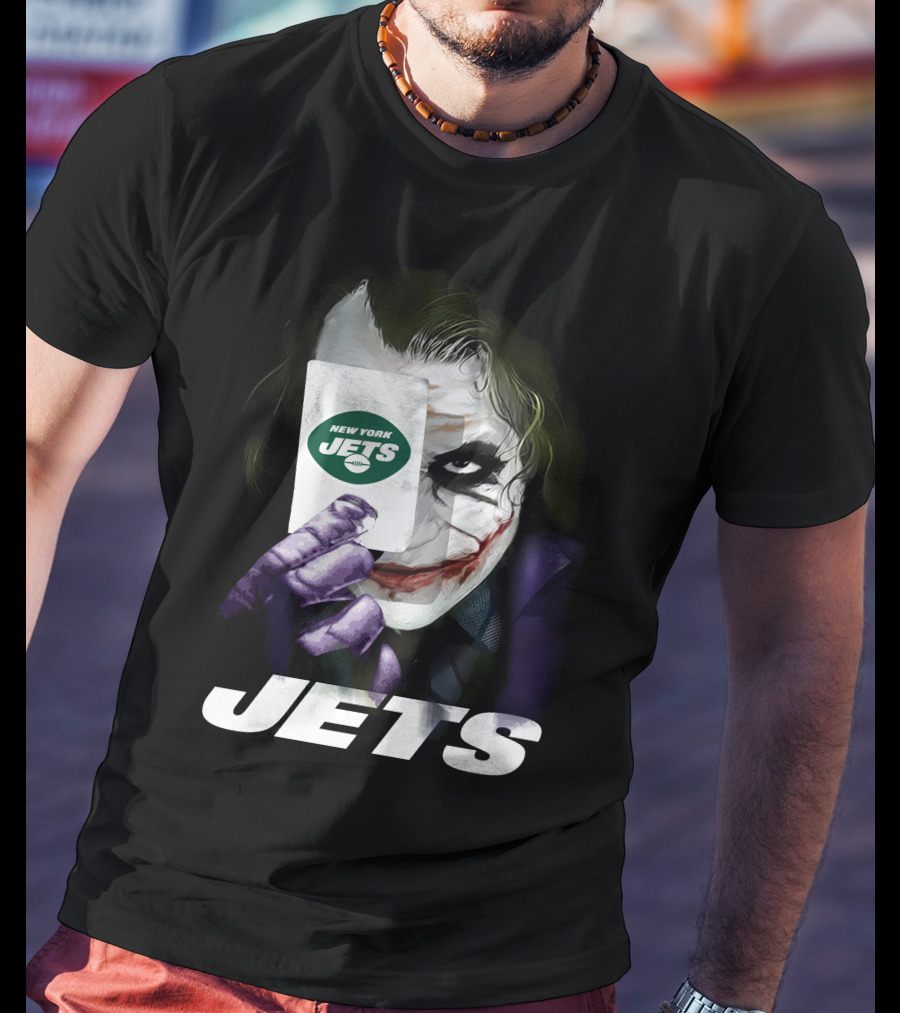 New York Jets Joker Card Face Holding License Plate Style T-Shirt