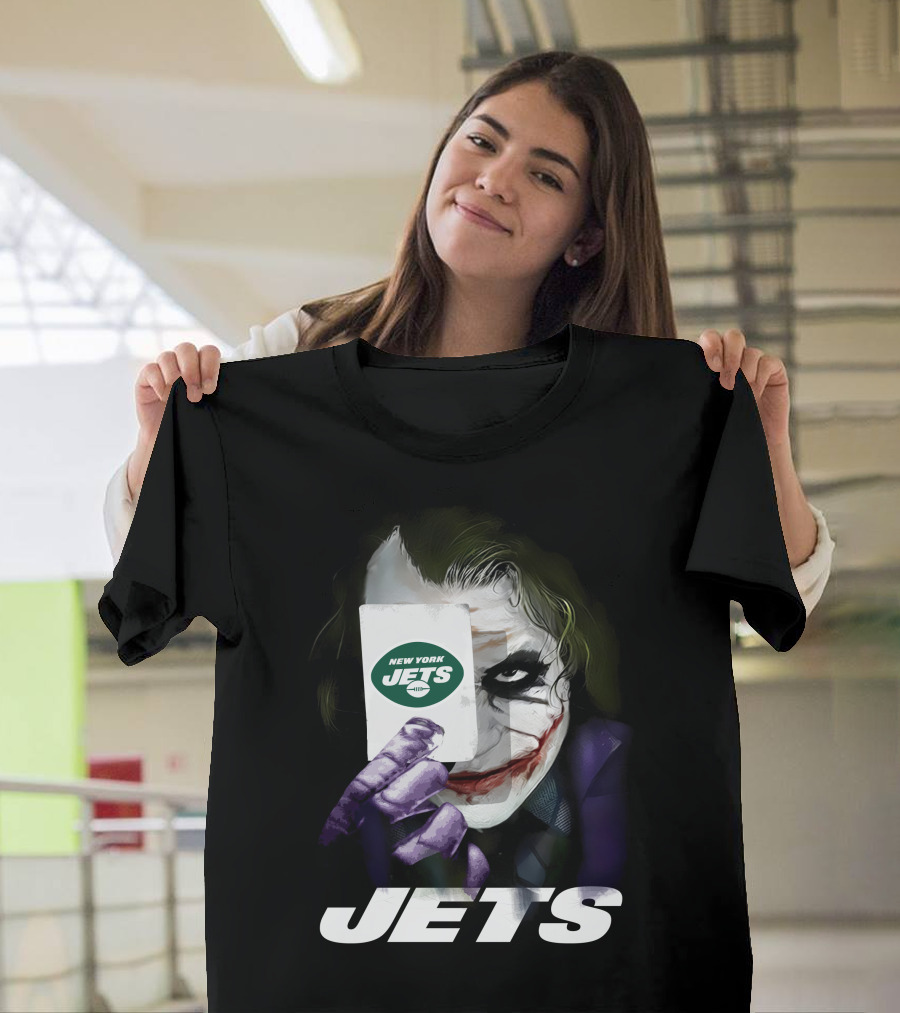 New York Jets Joker Card Face Holding License Plate Style T-Shirt