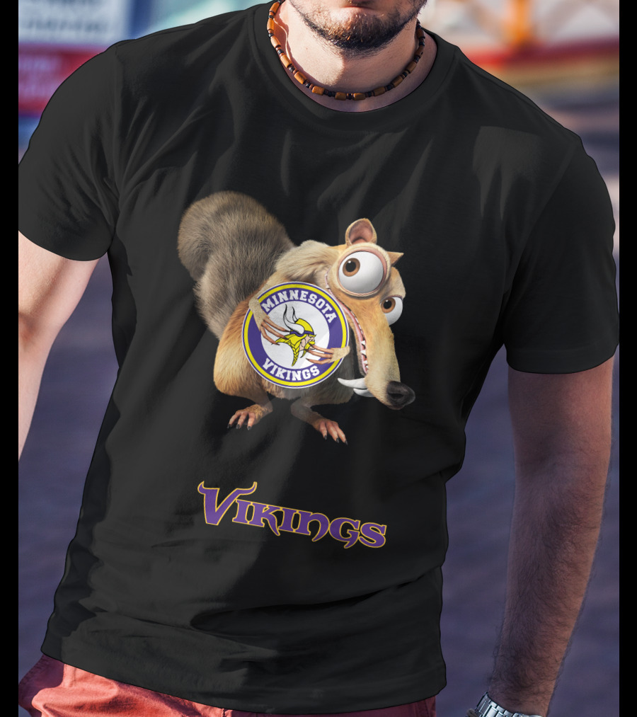 Minnesota Vikings Scrat Character Holding Logo T-Shirt
