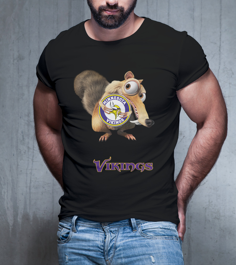 Minnesota Vikings Scrat Character Holding Logo T-Shirt