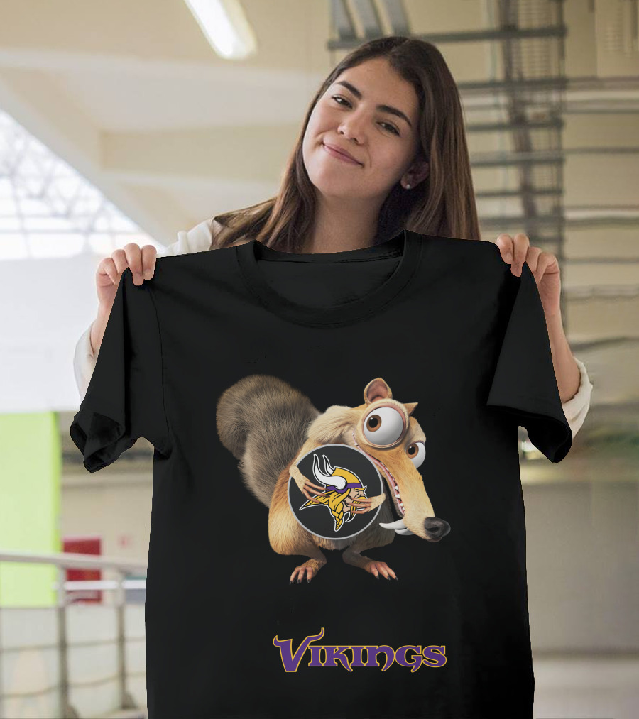 Minnesota Vikings Ice Age Character Holding Football T-Shirt