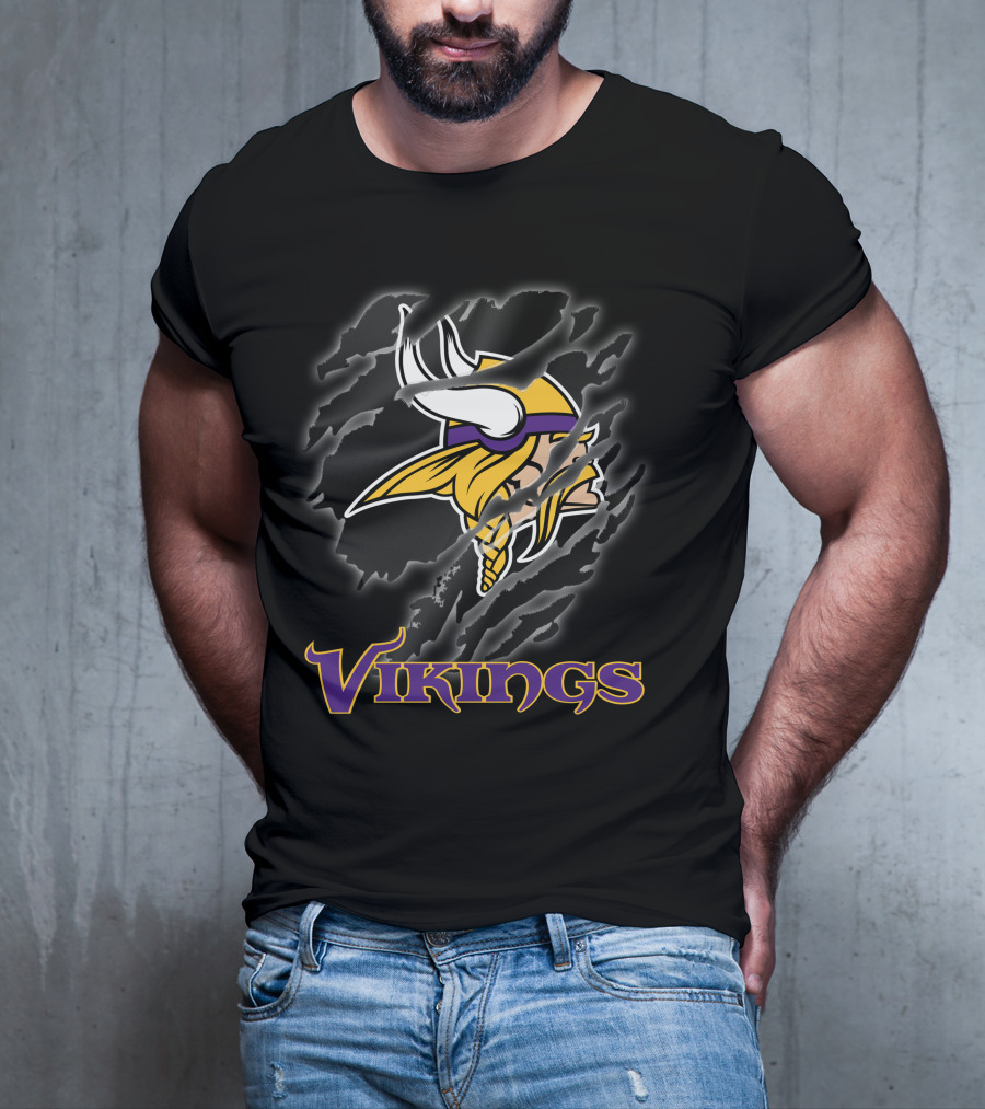 Vikings Nfl Football Helmet Logo Claw Marks Vintage Fan T-Shirt