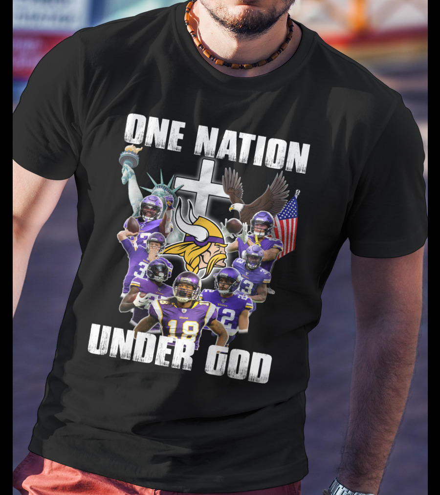 Vikings One Nation Under God Nfl Players Liberty Eagle Flag Cross T-Shirt