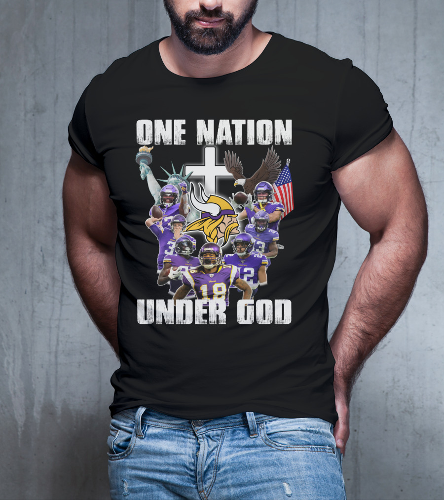 Vikings One Nation Under God Nfl Players Liberty Eagle Flag Cross T-Shirt