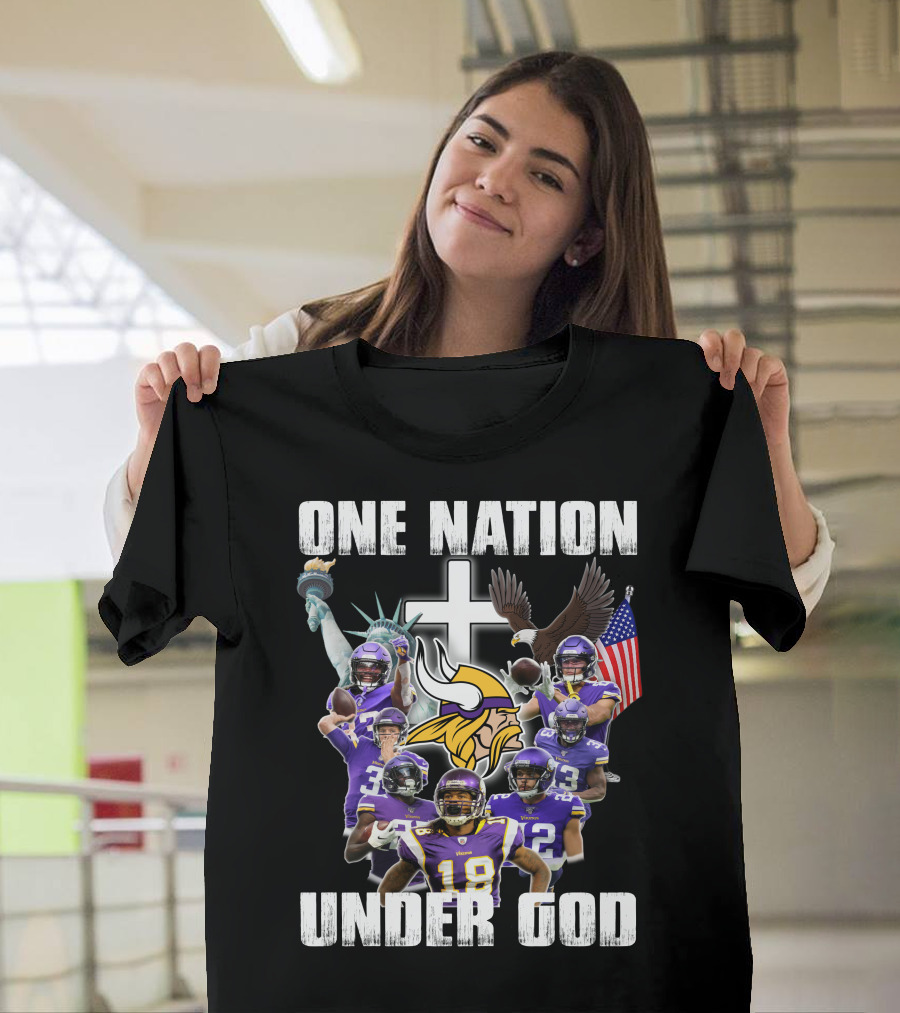 Vikings One Nation Under God Nfl Players Liberty Eagle Flag Cross T-Shirt