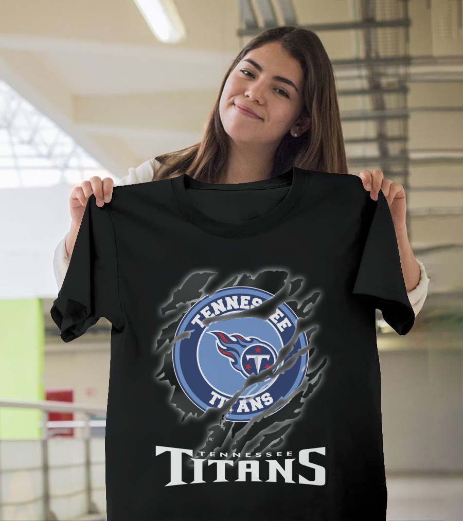 Tennessee Titans Logo And Text With Claw Marks T-Shirt