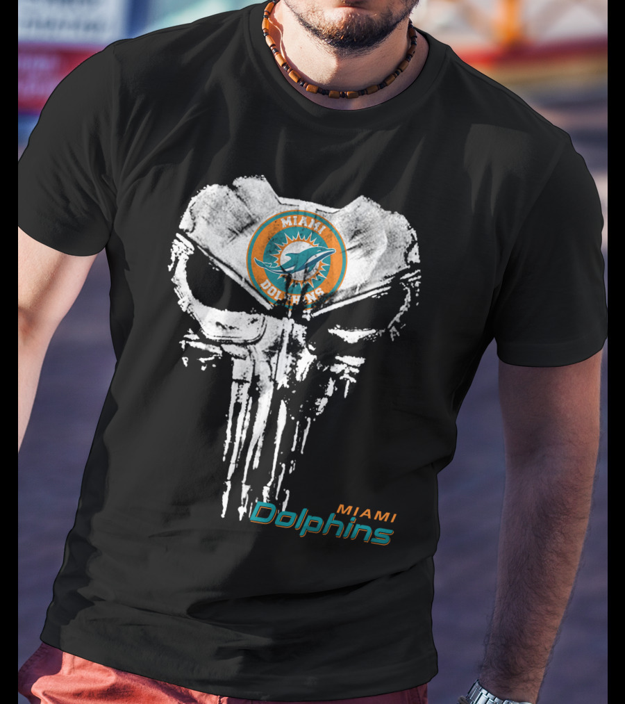 Miami Dolphins Skull Emblem T-Shirt