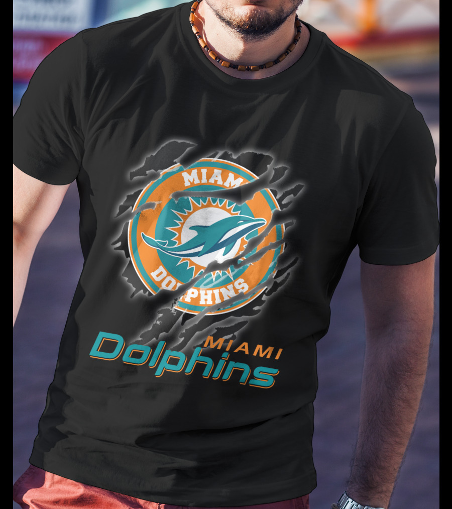 Miami Dolphins Logo With Claw Marks T-Shirt