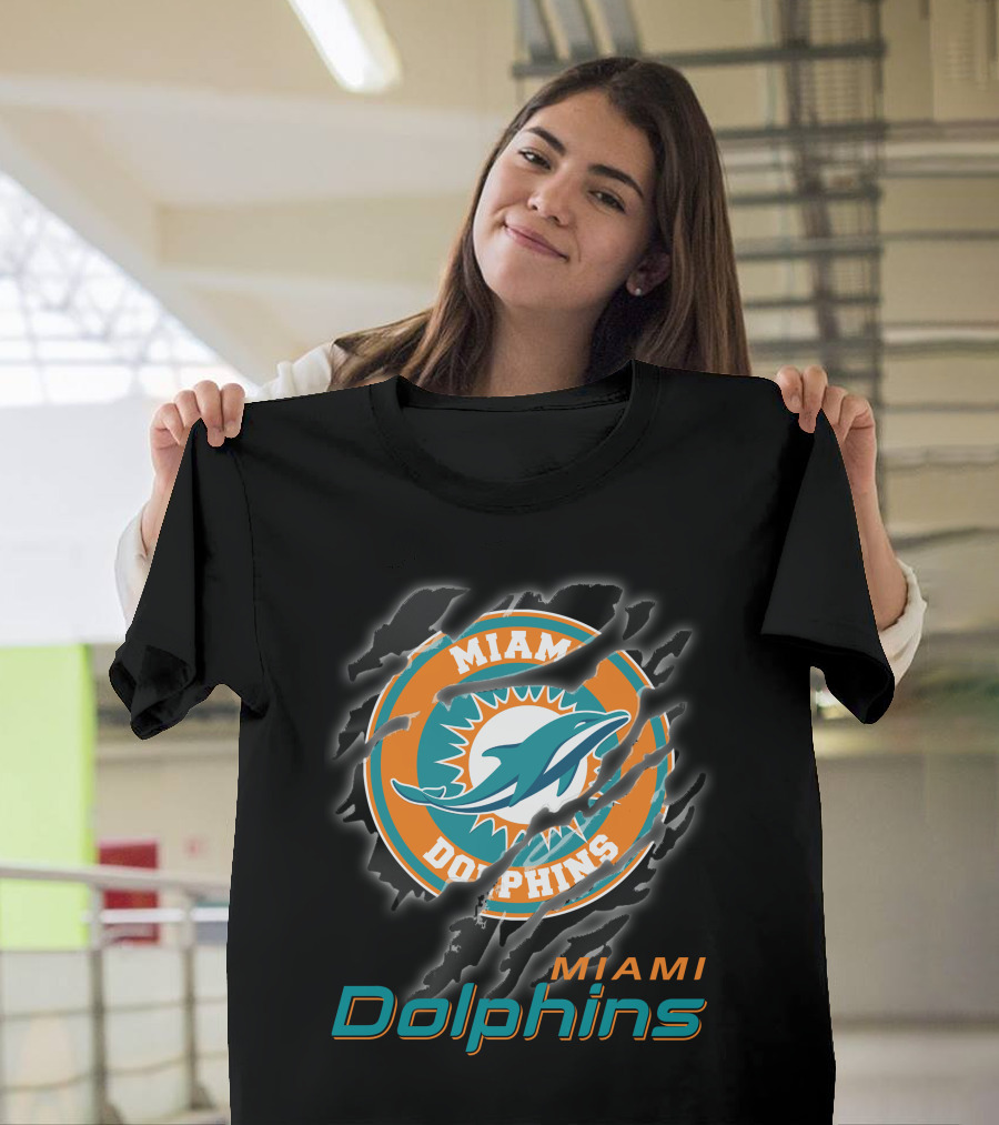 Miami Dolphins Logo With Claw Marks T-Shirt