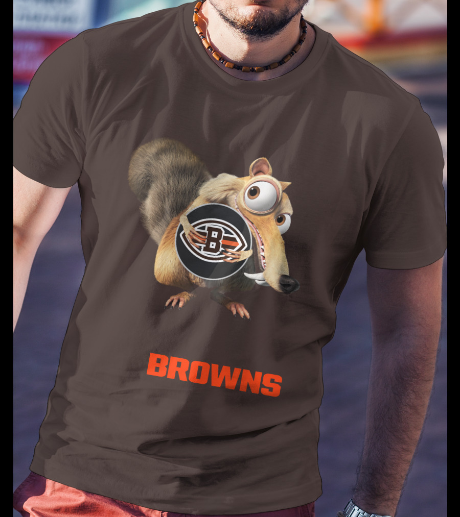 Browns 09 Animated Character Holding Football T-Shirt