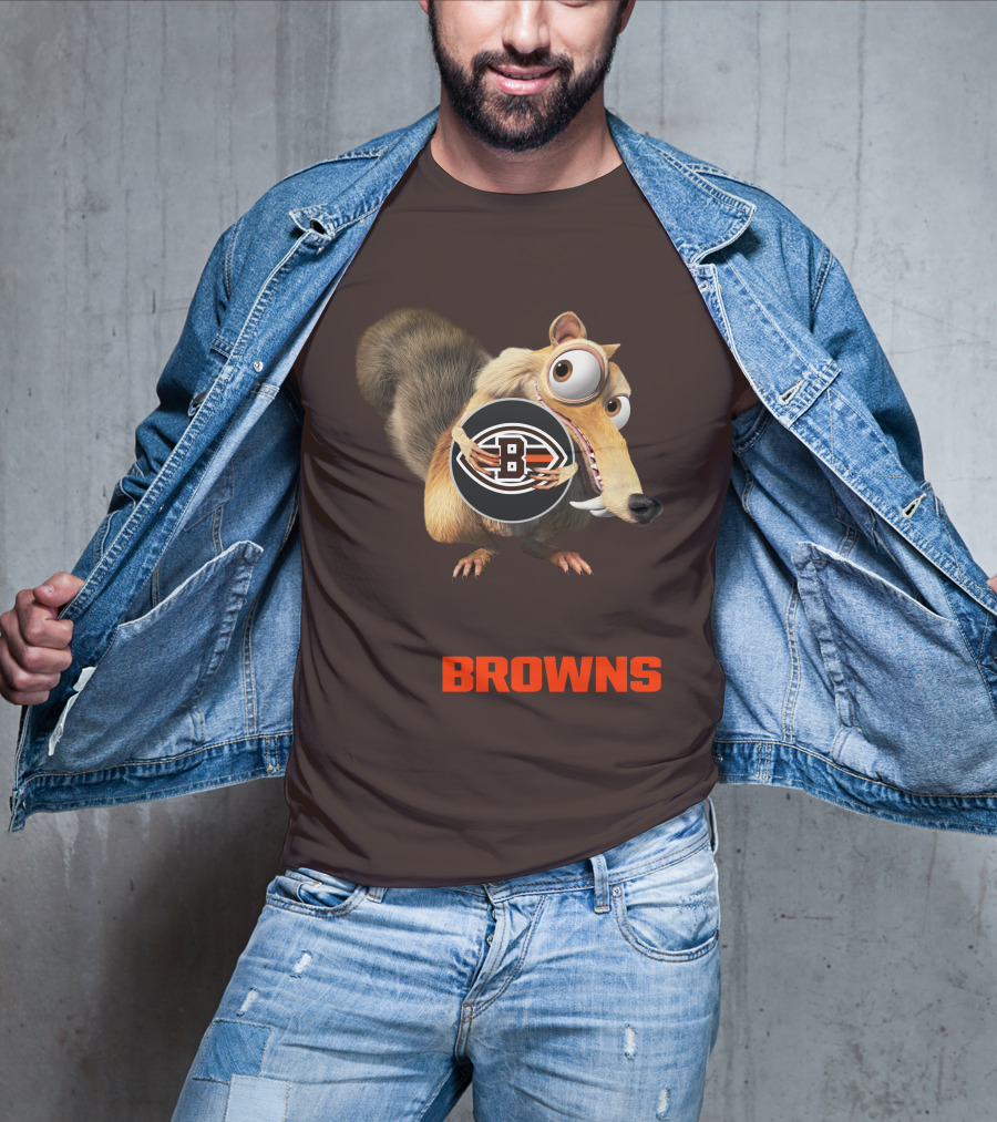 Browns 09 Animated Character Holding Football T-Shirt