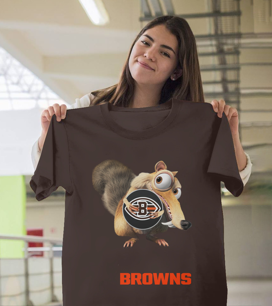 Browns 09 Animated Character Holding Football T-Shirt