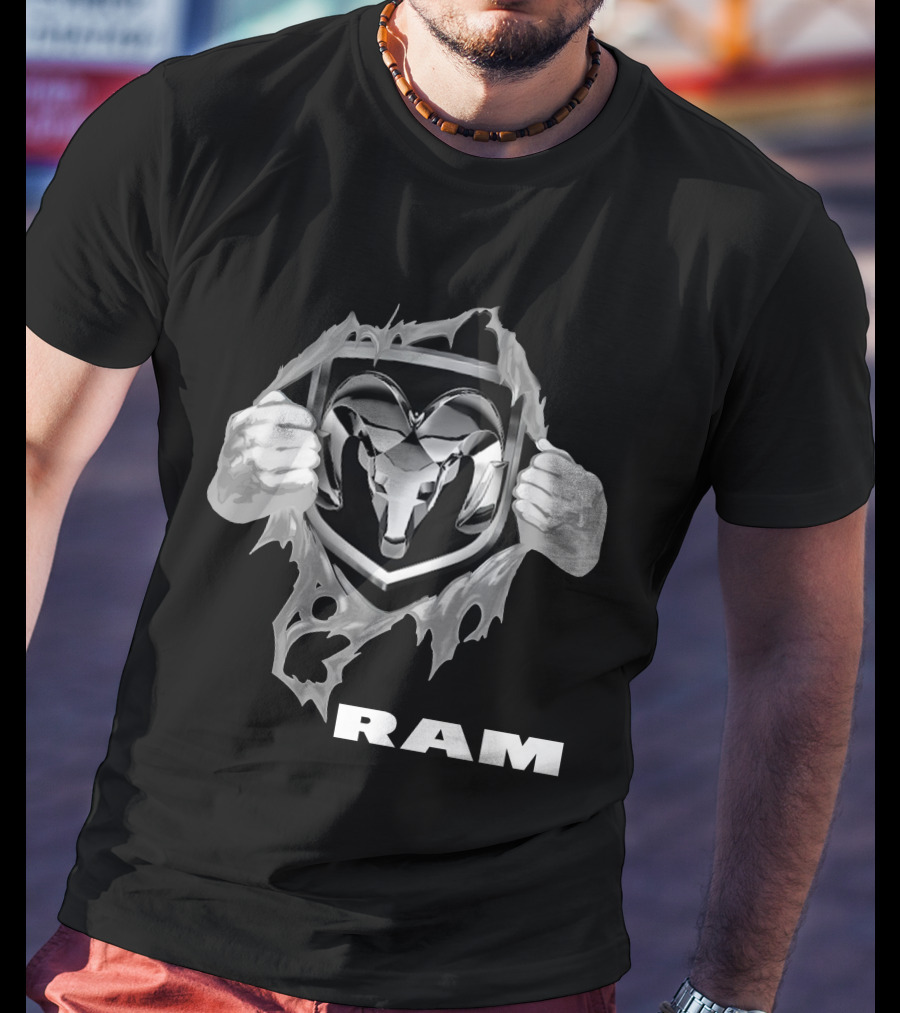 Ram 03 Logo With Bold Shield And Ripped Effect T-Shirt