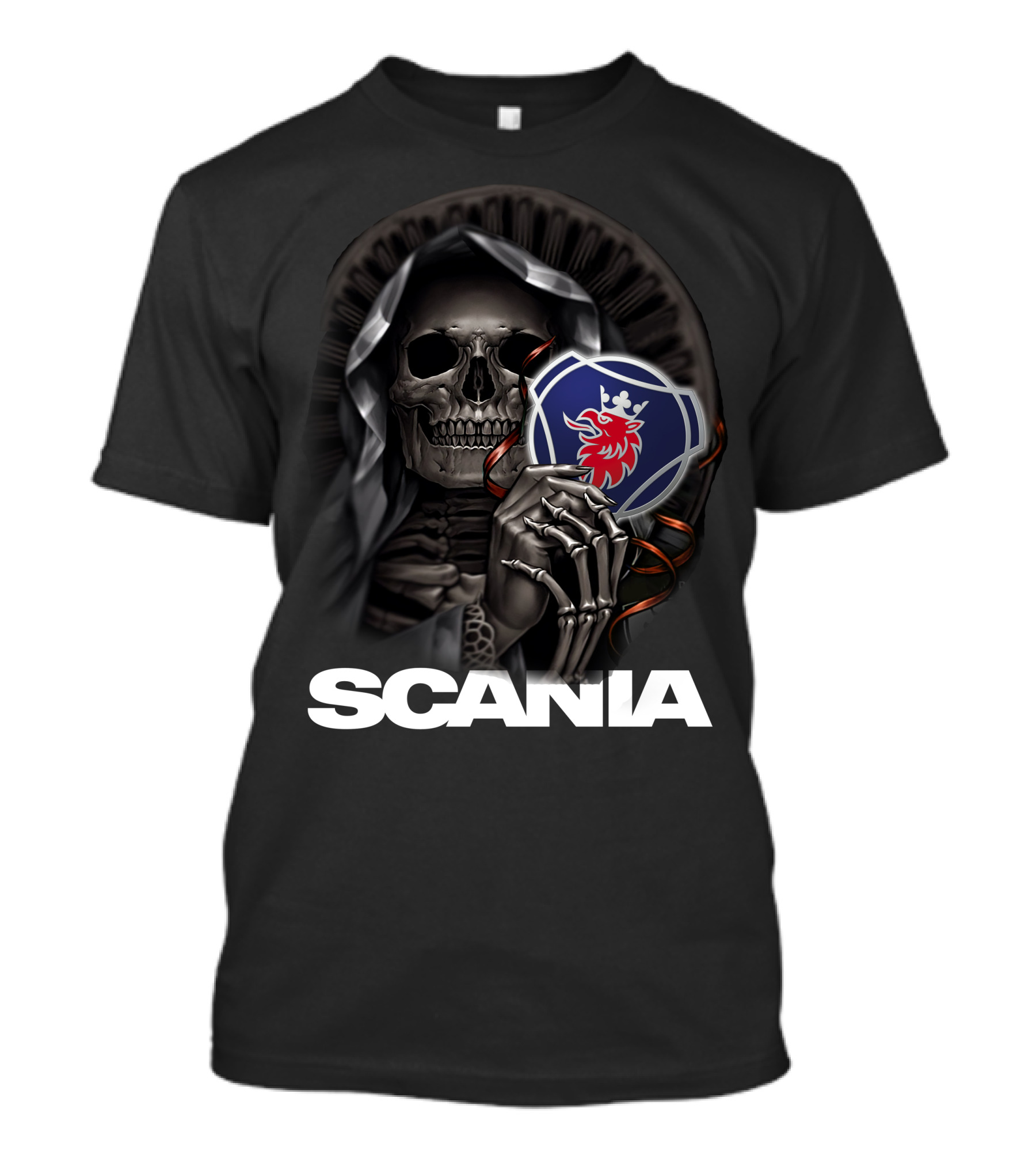 Scania Grim Reaper With Emblem And Hooded Skeleton T-Shirt