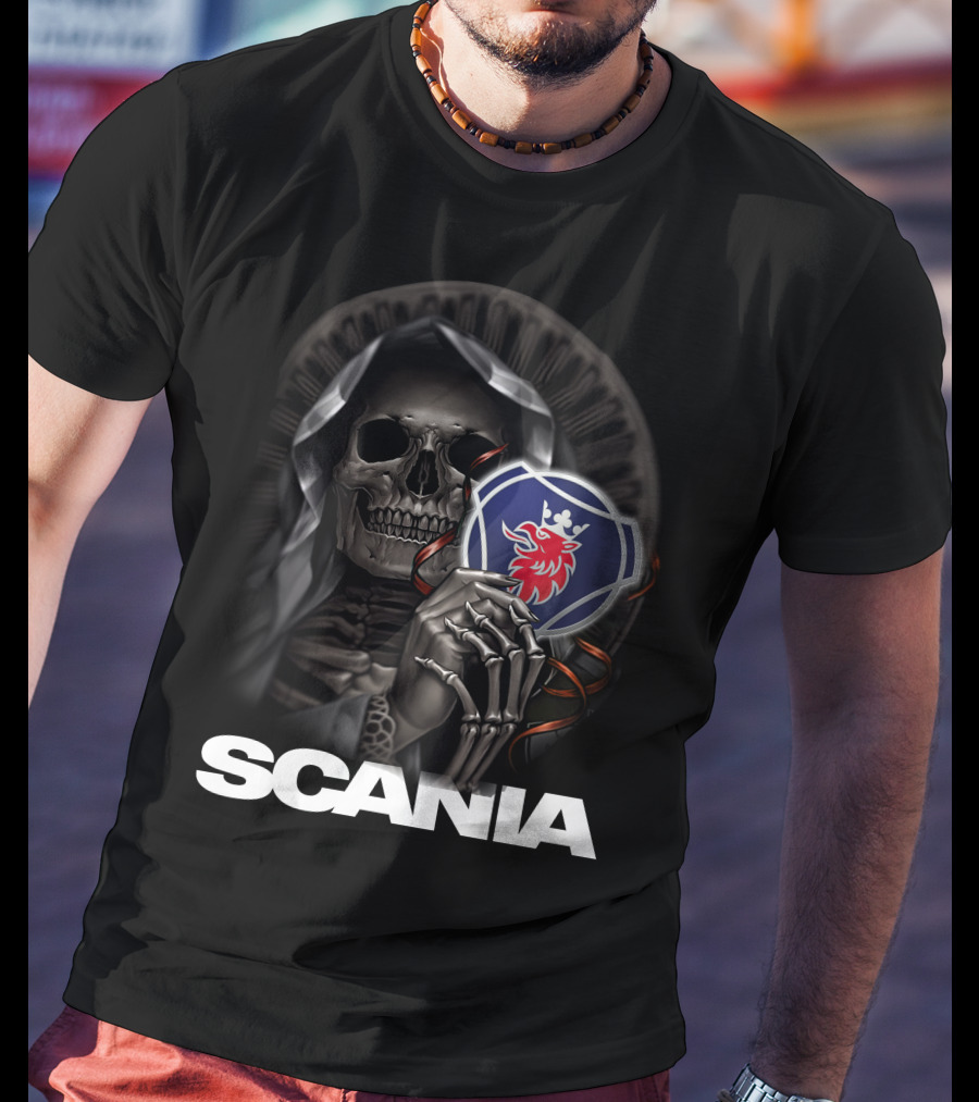 Scania Grim Reaper With Emblem And Hooded Skeleton T-Shirt