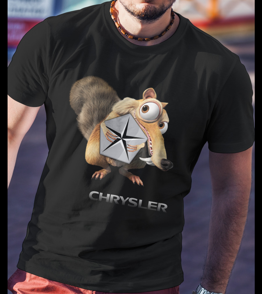 Chrysler Logo With Iconic Ice Age Character Holding T-Shirt