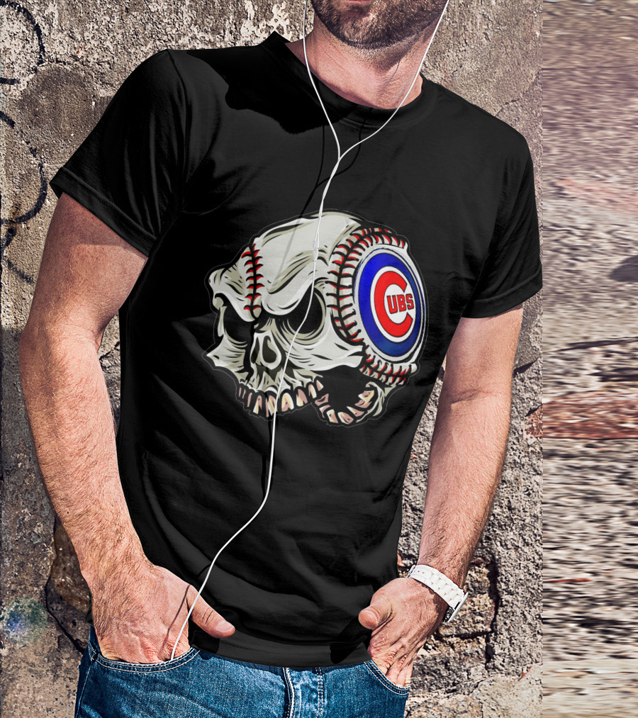Cubs Baseball Skull T-Shirt