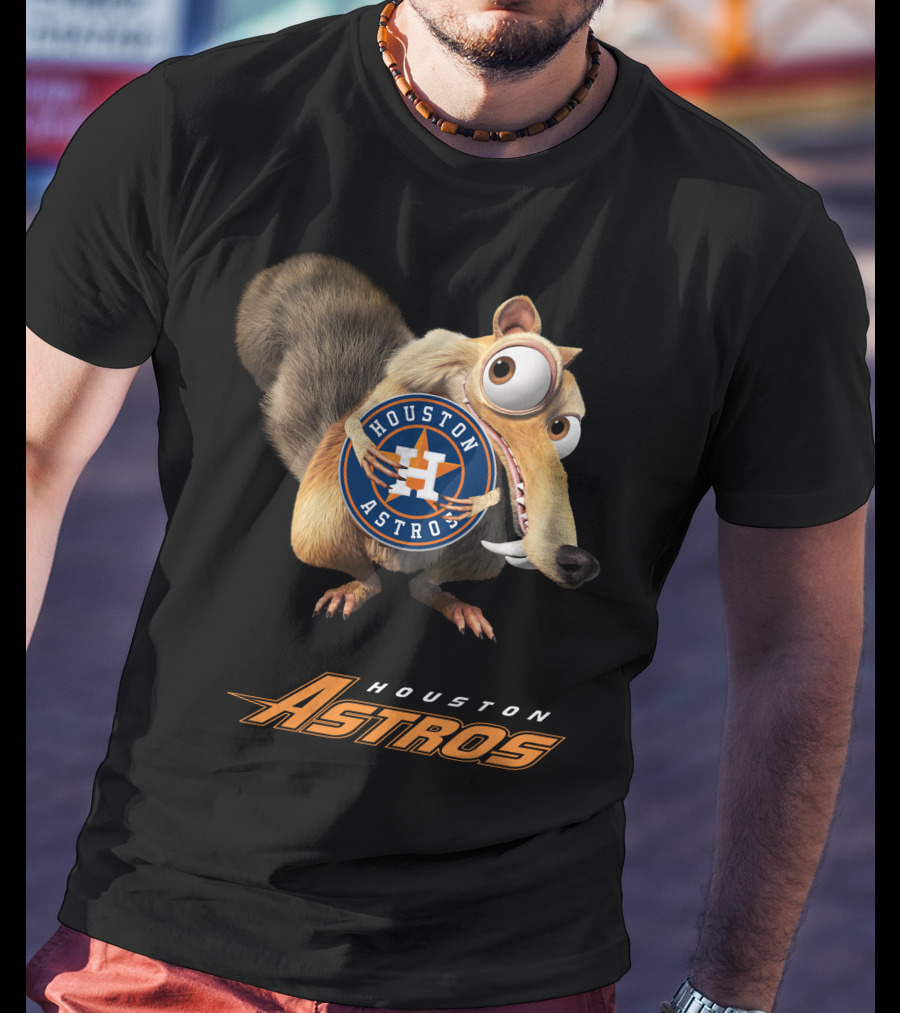 Houston Astros Ice Age Crossover With Iconic Character Holding T-Shirt