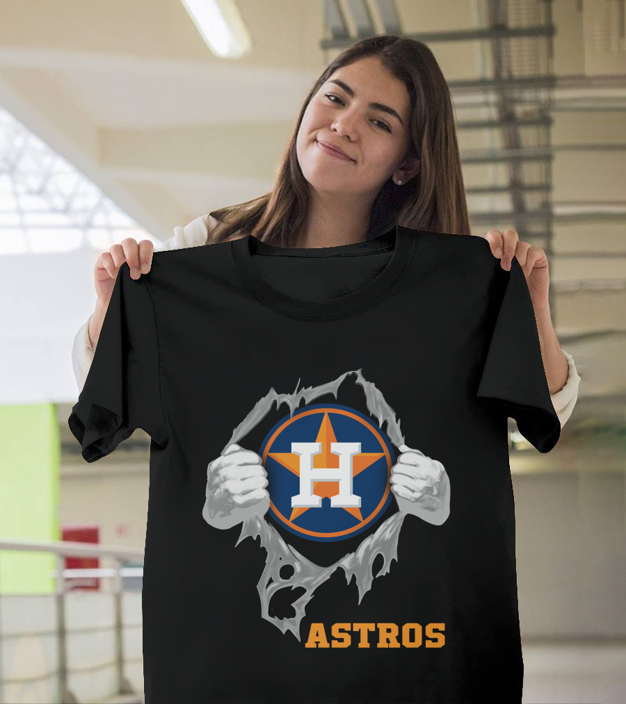 Astros Team Logo With Hands Ripping Open T-Shirt