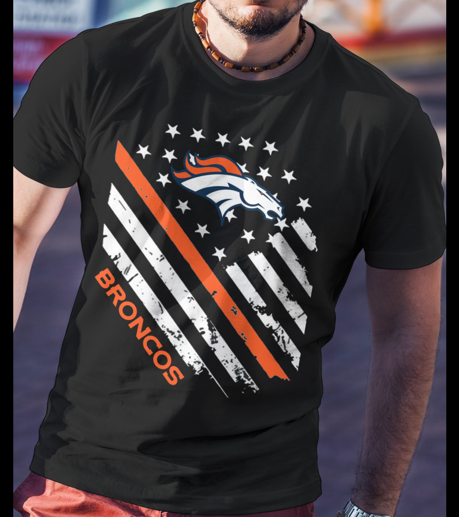 Broncos Logo With Stars And Stripes In Orange And White T-Shirt