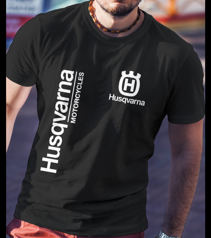 Husqvarna Motorcycles Vertical Text With Icon T-Shirt