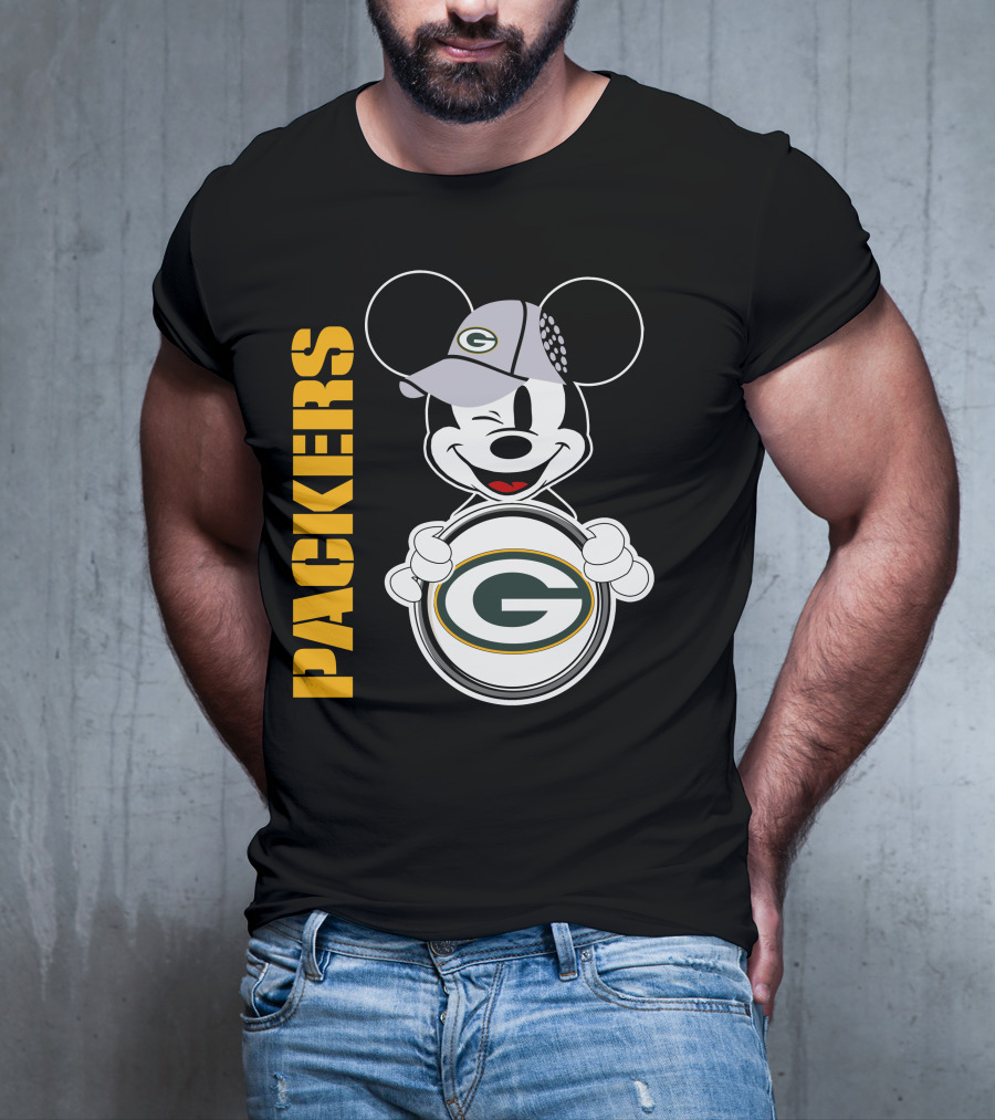 Packers G Logo With Winking Mickey Mouse Ears Hat T-Shirt