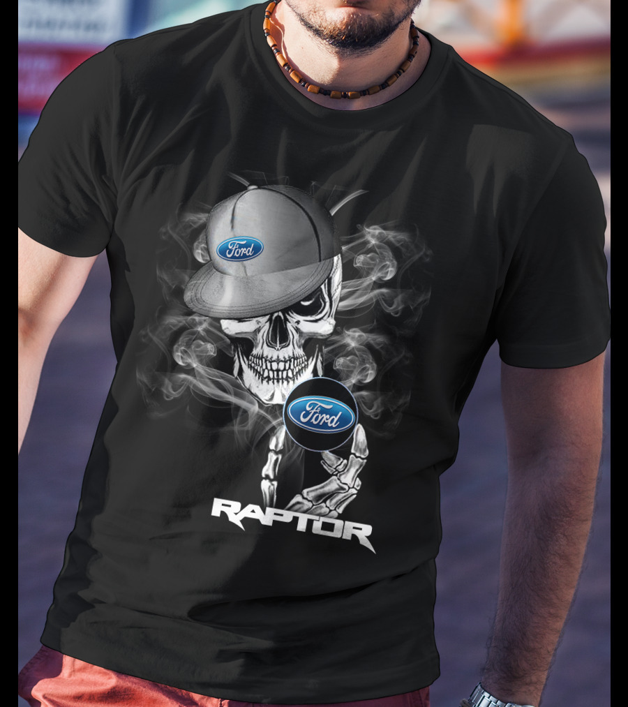 Raptor Ford Skull With Smoke And Cap T-Shirt