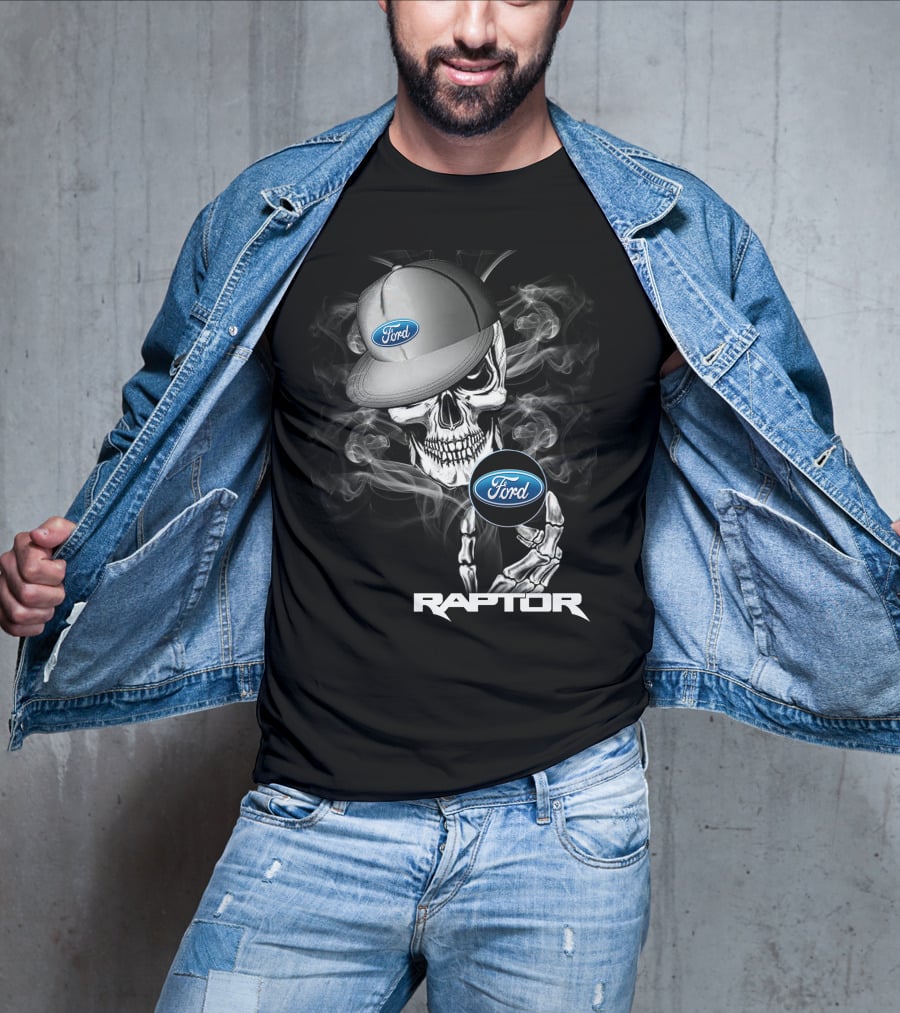 Raptor Ford Skull With Smoke And Cap T-Shirt