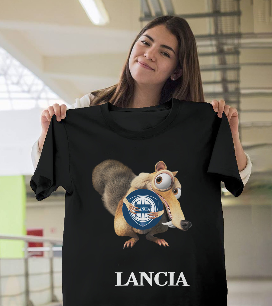 Lancia Logo With Scrat Character Holding T-Shirt