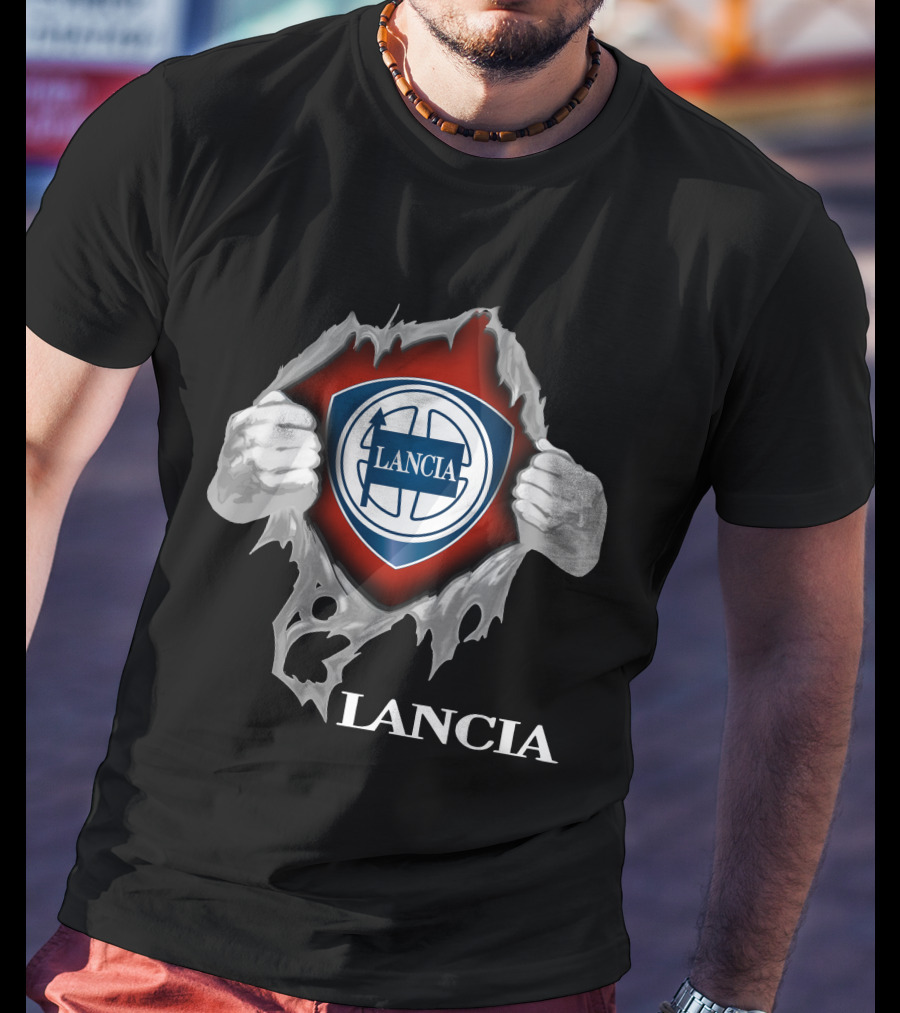 Lancia Logo Shield Ripped Design With Hands T-Shirt