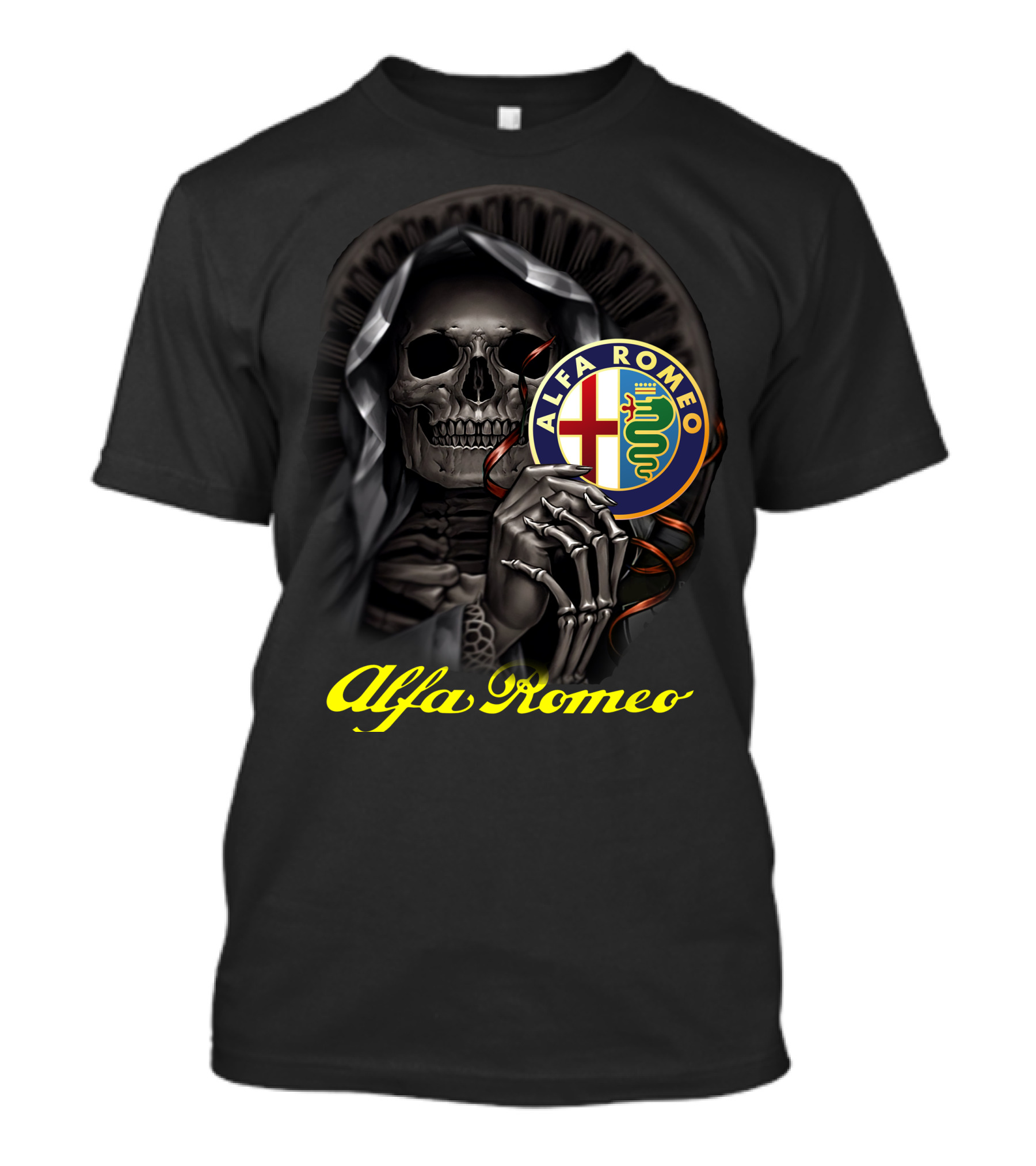 Alfa Romeo Skull Emblem With Hooded Skeleton T-Shirt