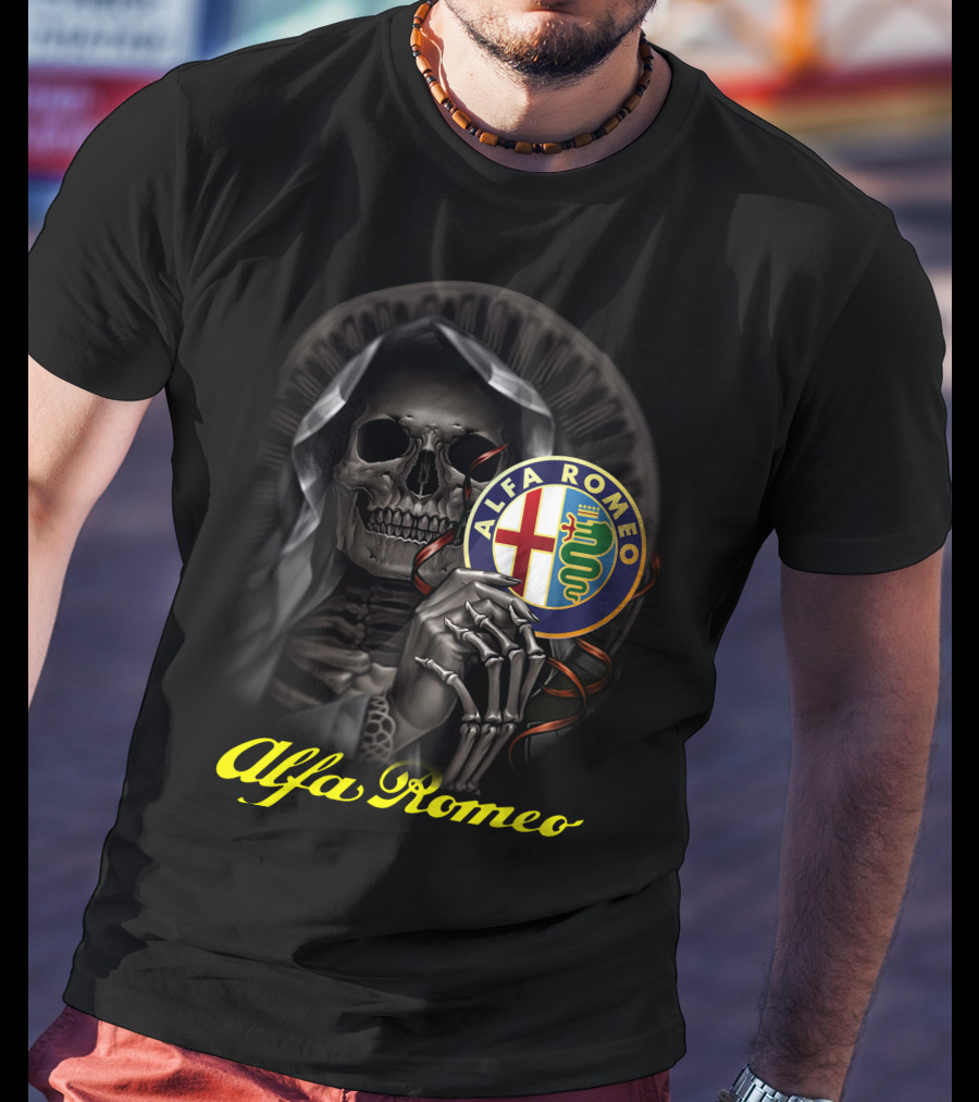 Alfa Romeo Skull Emblem With Hooded Skeleton T-Shirt